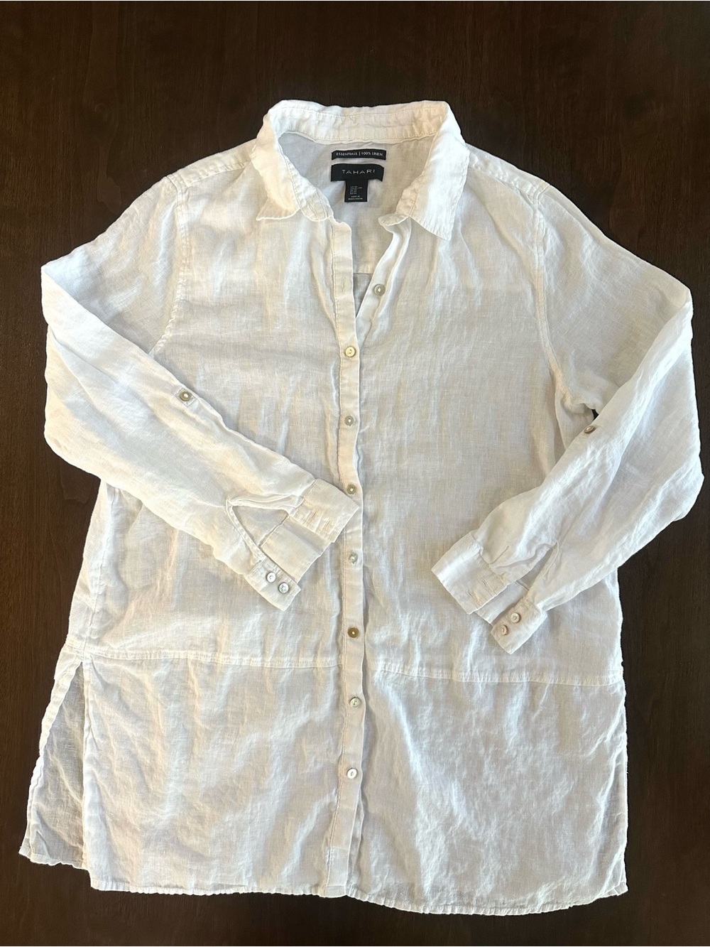 Tahari Women’s White Long Sleeve 100% Linen Tunic Shirt XL Flawless 🤍